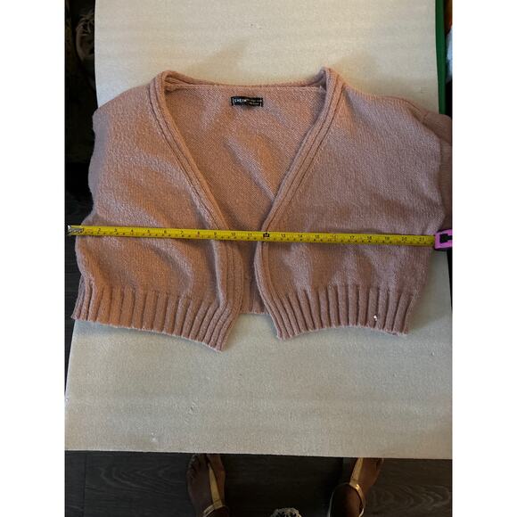 SHEIN Pink Open Front Cropped Cardigan L Casual Classic Preppy Winter Barbiecore - Picture 5 of 9